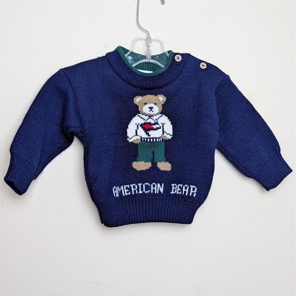 Vintage Carter's American Bear Crewneck Sweater 90s Y2K Polo Infant 6-9 Months